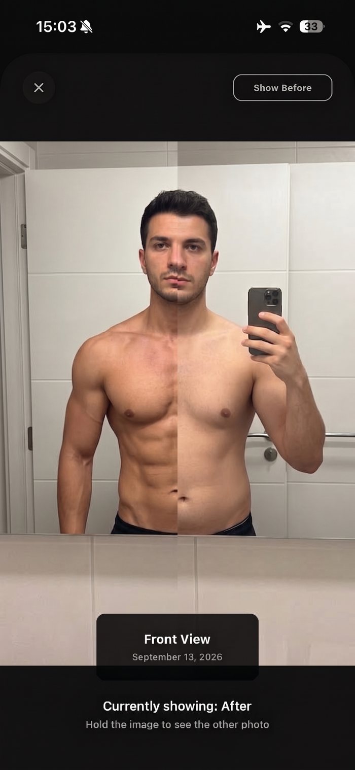 Before and after body comparison screen