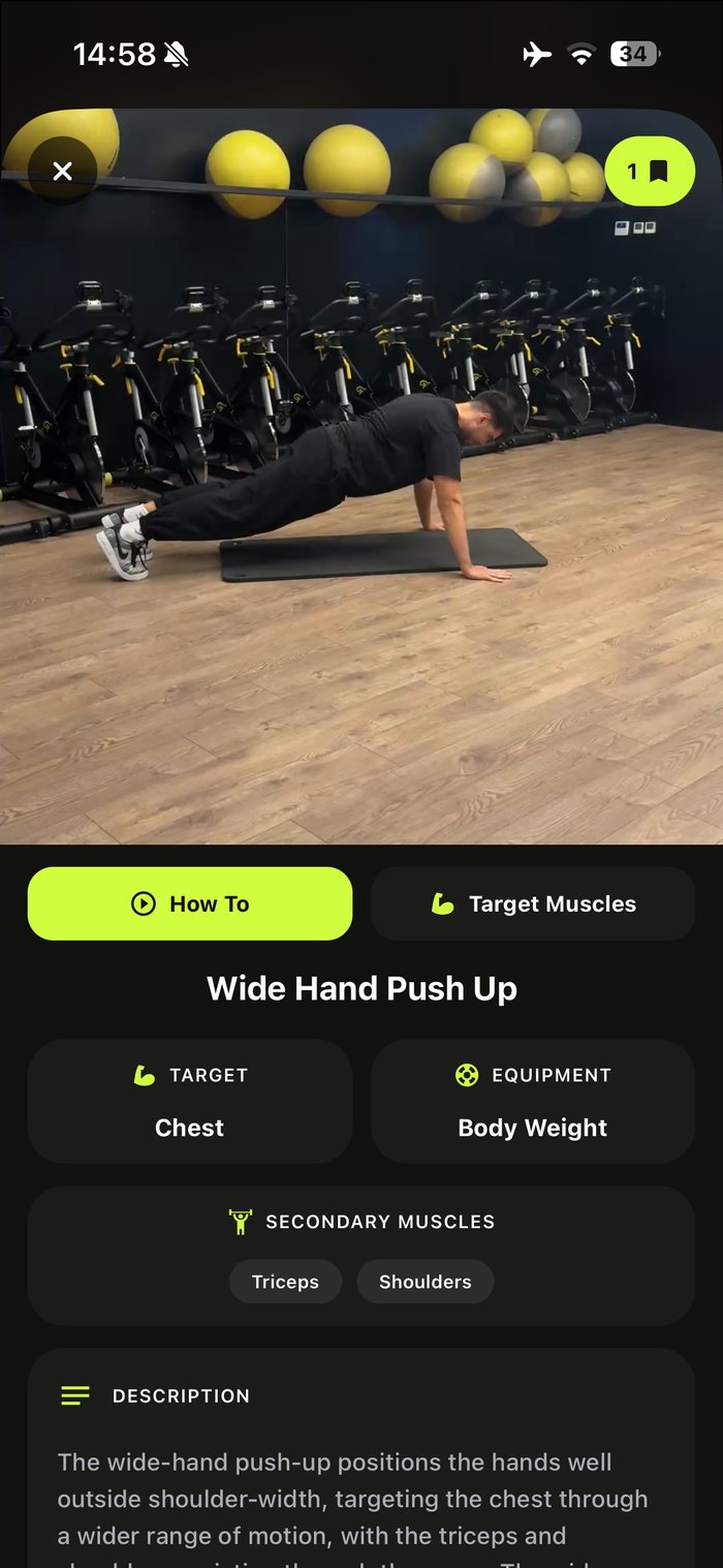 Exercise detail screen with instructional video